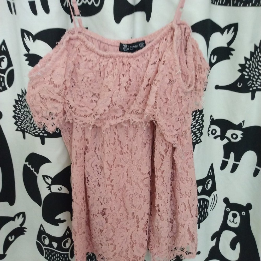 Pink lace cold shoulder shirt